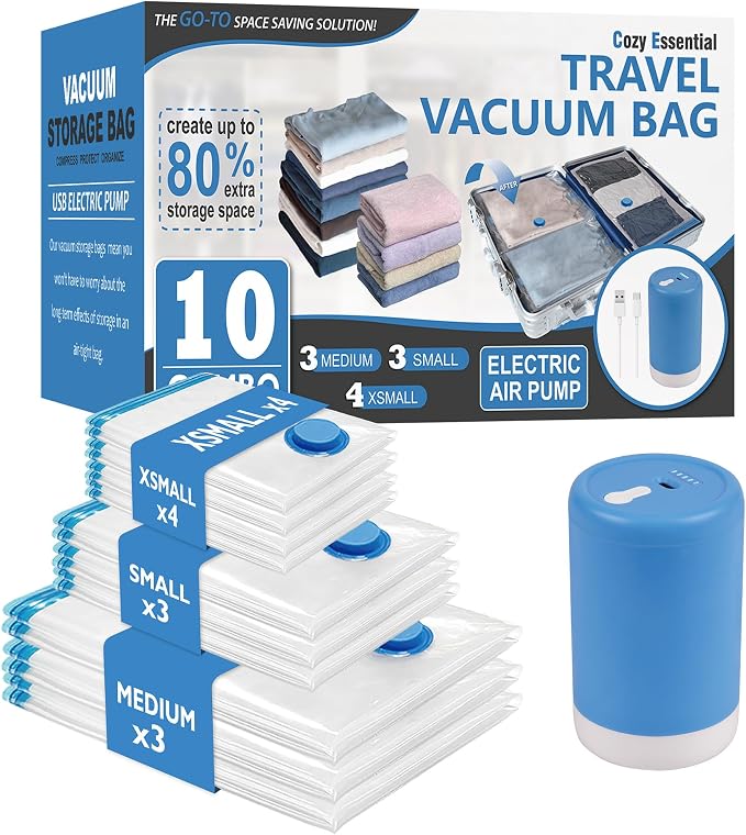 10 Pack Travel Vacuum Storage Bags by CozyEssential