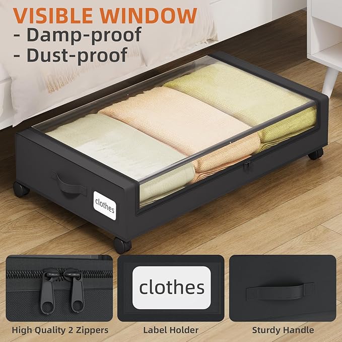 Somdot Under Bed Storage with Wheels, 2 Pack Bed Storage Containers with - Image 3