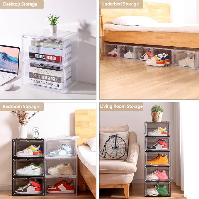 Clear Shoe Box Plastic Stackable Upgraded 6 Pack Shoe Storage Box Organizer - Image 5