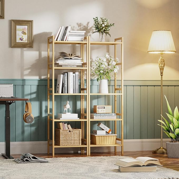 HITNET Tall Narrow Bookshelf, 5 Tier Bathroom Shelf Bamboo, Floor Standing - Image 2