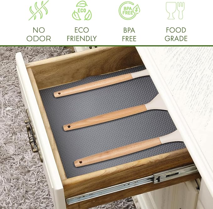 EVALAND Shelf Liners for Kitchen Cabinets Non-Adhesive 17.7" x 33 FT Grey - Image 2