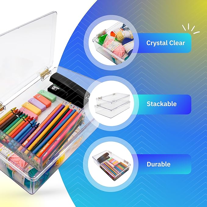 1 Clear Hard Plastic Box with Hinged Lid, 10 3/8" L x 6" W x 2" H, Plastic - Image 3