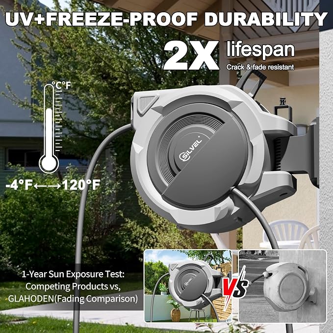 SILVEL Retractable Garden Hose Reel – 5/8 in x 75FT Heavy Duty Automatic Hose - Image 4