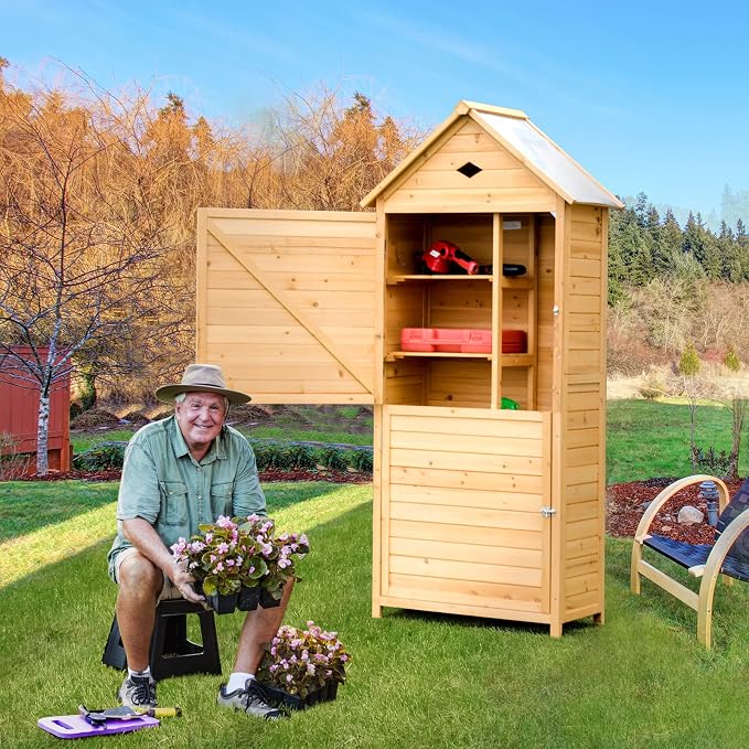 Goplus Wooden Storage Shed, Outdoor Storage Cabinet - Image 9