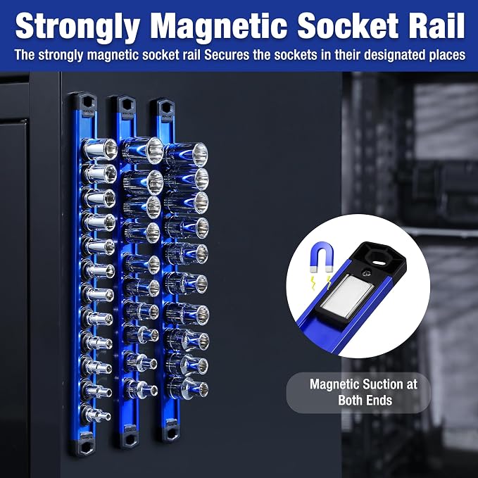WORKPRO Magnetic Socket Organizer Set, 3-Piece Aluminum Alloy Socket Rail - Image 9
