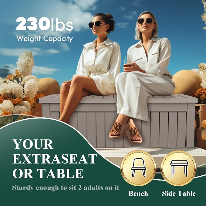 230 Gallon Resin Large Deck Box, Waterproof Outdoor Storage box - Image 3