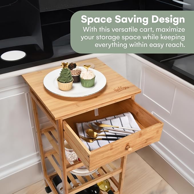 Hallops Kitchen Cart with Drawer and Basket - Image 4