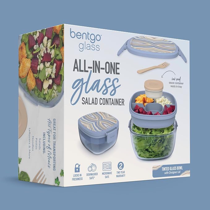 Bentgo Glass Prints All-in-One Salad Container - 61oz Tinted Glass Salad Bowl - Image 7