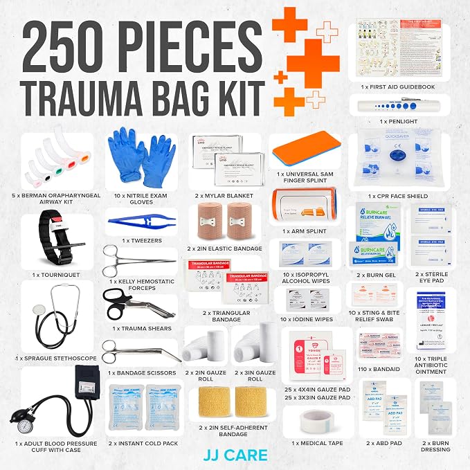 JJ CARE Trauma kit 250PCS First Responder Kit, EMT Bag - Image 3
