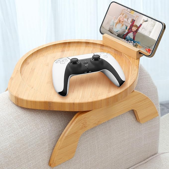 Couch Arm Tray Table, Bamboo Sofa Side Tables Clip-on Couch by AISONGDONG