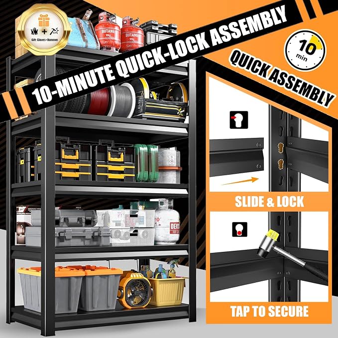 77"H-47"W Garage Shelving-3000LBS 5 Tier Storage Shelves, Adjustable Heavy Duty - Image 9