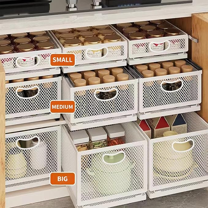 Sliding Cabinet Basket Organizer Drawer Self Adhesive Slide out Pantry Shelves - Image 4