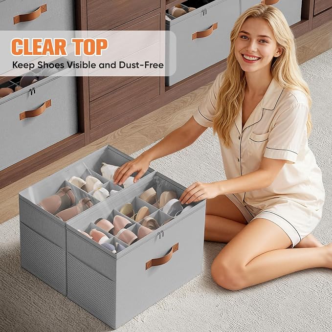 Shoe Organizer for Closet, 2 Pack Foldable Shoe Storage Organizer - Image 6