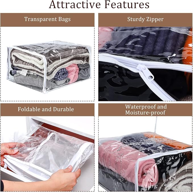 6 Packs Clear Zippered Storage Bags Sweater Moth Bags Plastic Storage - Image 4