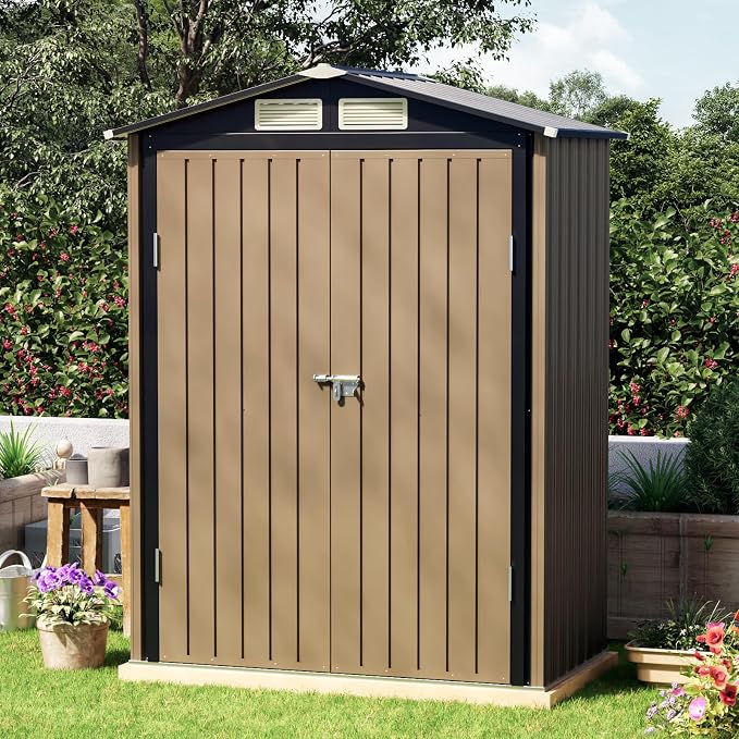 5x3 FT Outdoor Metal Storage Shed, Double Door, 1 Clear Window, Tool Shed - Image 4
