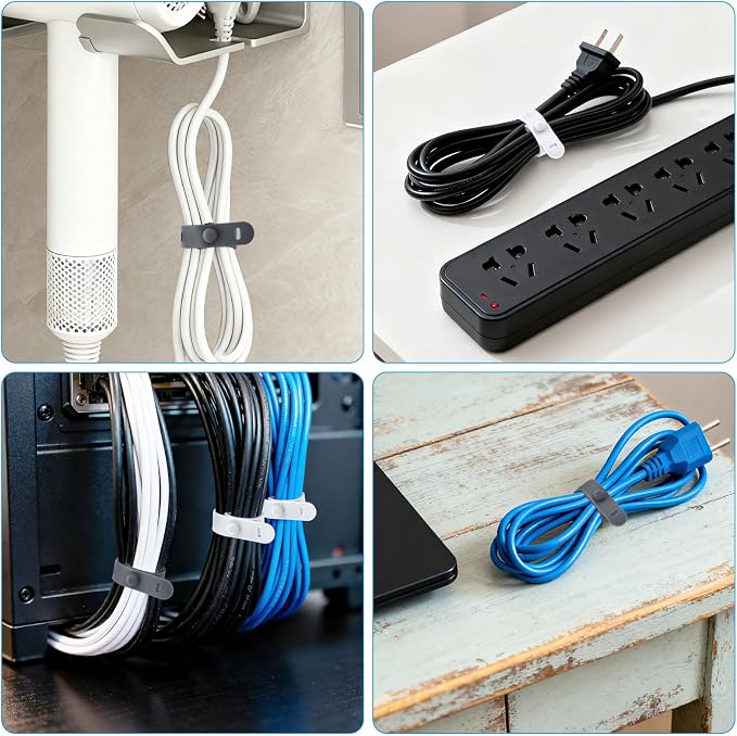 24 Pcs Silicone Cable Ties, Wire Cord Organizer, Cord Ties Reusable Cable - Image 4