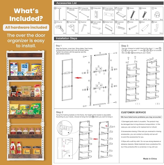 Over-The-Door Organizer – 6-Tier Wooden Pantry Storage Shelf - Image 8