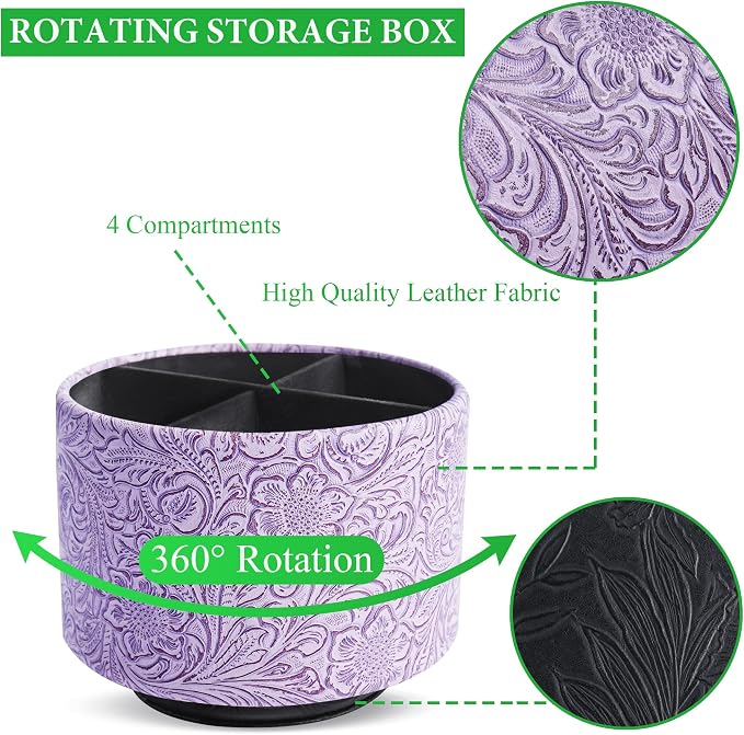 lizimandu Round Leather Art Supply Organizer, Remote Control Holder, 360 Degree - Image 3
