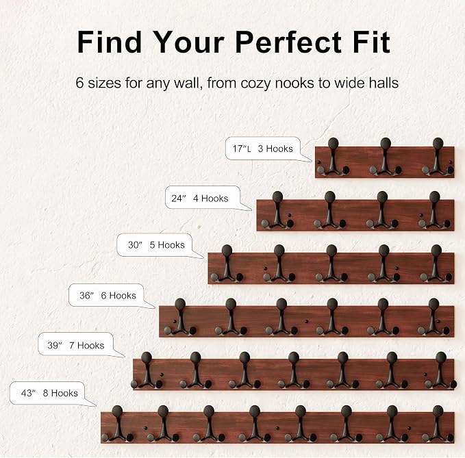 SKOLOO 43-Inch Wood Coat Rack Wall Mount - Image 7