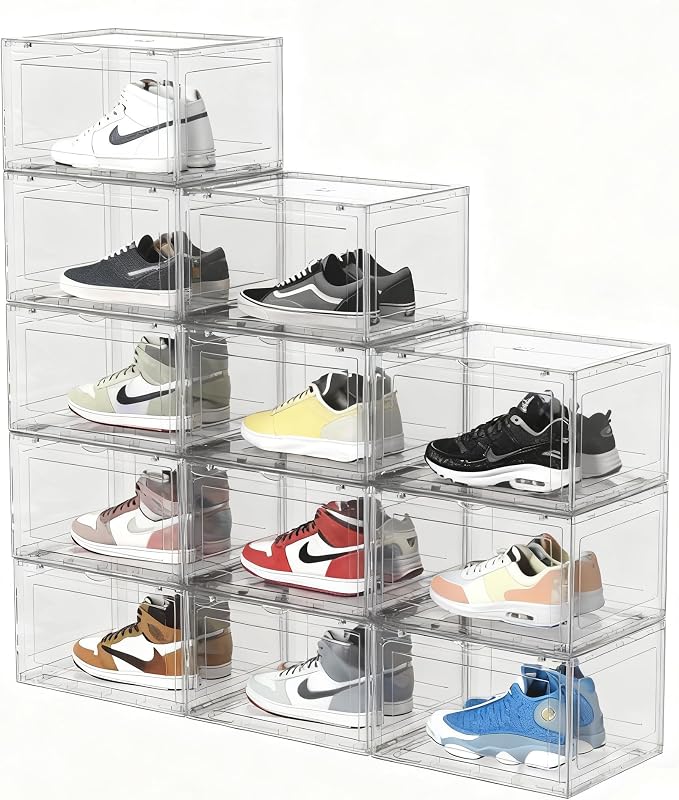 12 Packs Plastic Sneaker Storage Shoe Containers, Stackable Shoe Organizer by Parlynies
