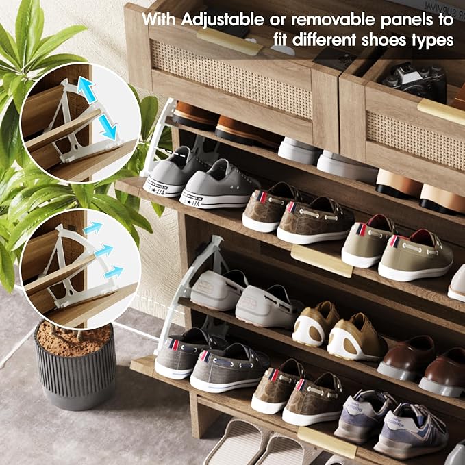 Shoe Cabinet with 2 Flip Drawers & 2 Drawers, Farmhouse Shoe Storage Cabinet - Image 5