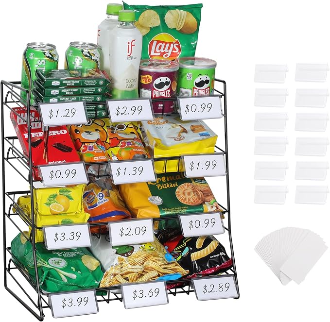 4-Tier Black Stackable Candy Display Rack, Snack Organizer by Unknown