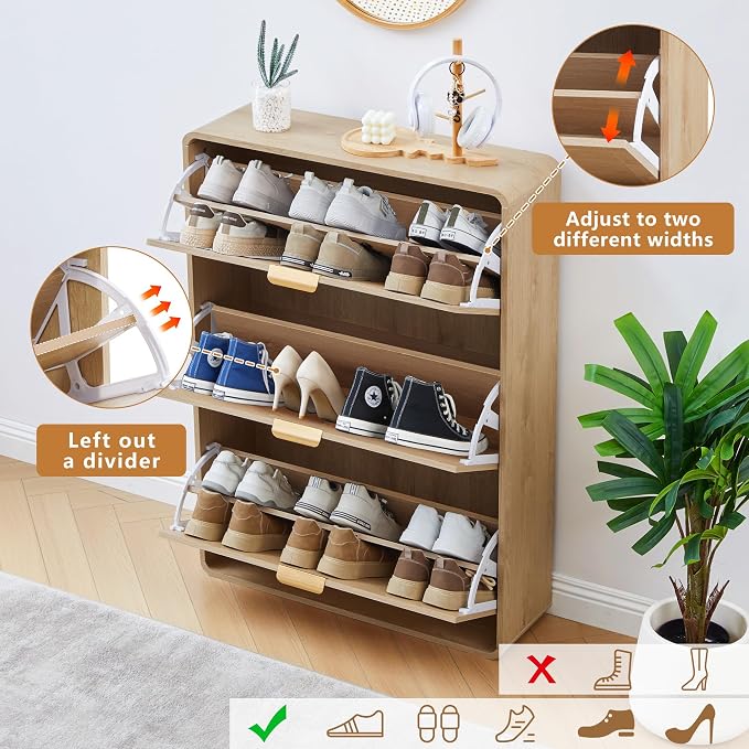 Hidden Shoe Cabinet with Drawer, Free Standing Narrow Shoe Rack Cabinet - Image 4