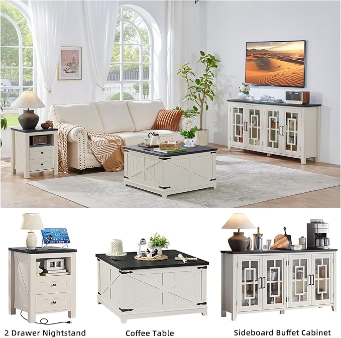 Night Stands with Charging Station Set of 2, Farmhouse Nightstand, Bed Side - Image 7