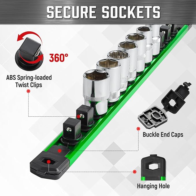 ALOANES 3-Piece Magnetic Socket Organizer, Heavy Duty Aluminum Socket Rails - Image 3