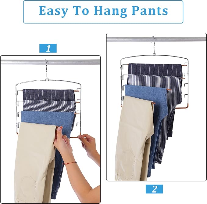 FeeraHozer Pants Hangers Non Slip 3 Pack Space Saving Hangers Multi-Layer Swing - Image 6