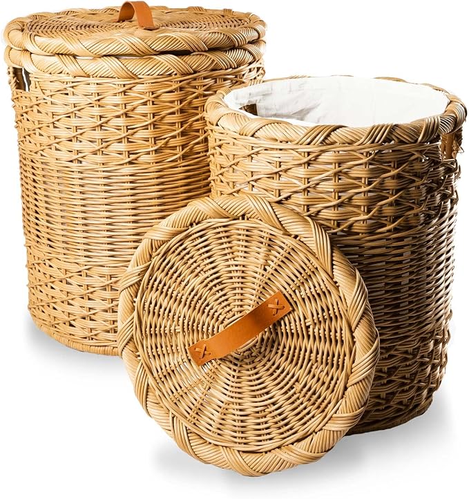 The Basket Lady Round Wicker Laundry Hamper, 19 in Dia x 25 in H - Image 8