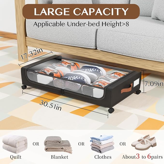 Under Bed Storage with Wheels, UnderBed Storage Containers with Clear Lid and - Image 3