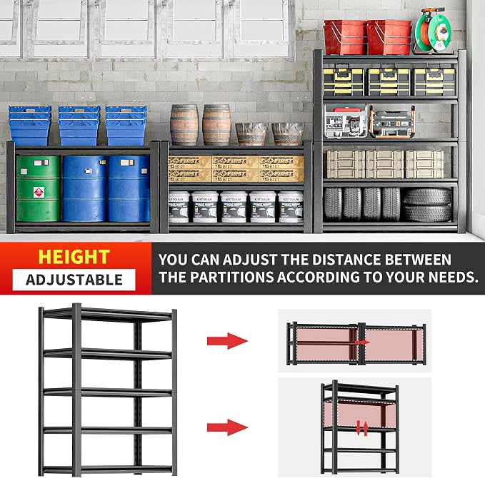 Metal Garage Storage Shelving Unit, 5-Tier Heavy Duty Adjustable Utility Shelves - Image 8
