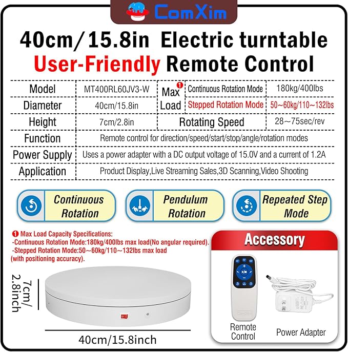 15.8In Remote Motorized Electric Turntable Rotating Display Stand Rotating - Image 2