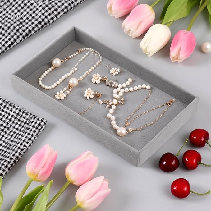 JEUIHAU 15 Pack Velvet Jewelry Organizer Trays, 8.3 x 5 Inch Stackable Drawer - Image 5