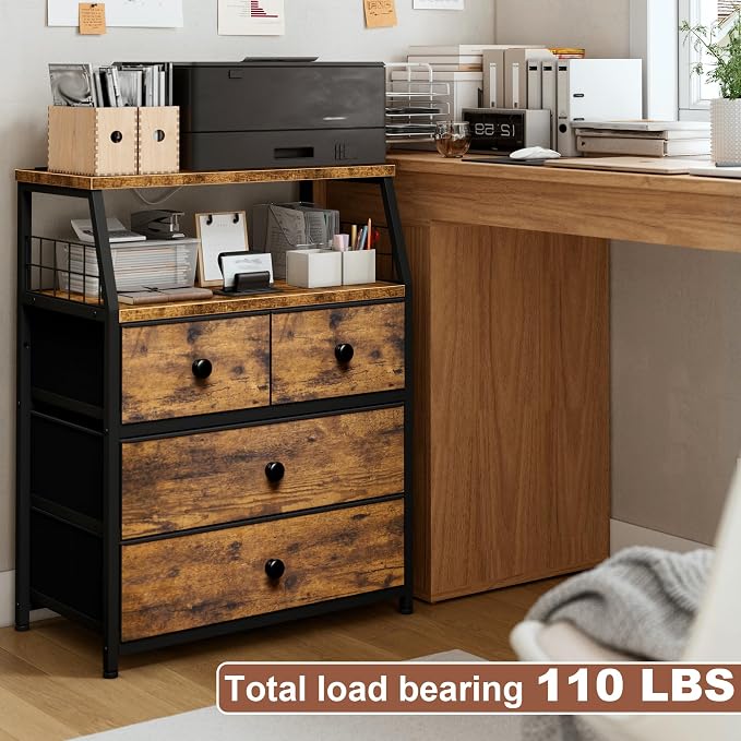 21.8"W Nightstand with Charging Station & LED Lights, Bedside Table with 4 - Image 6