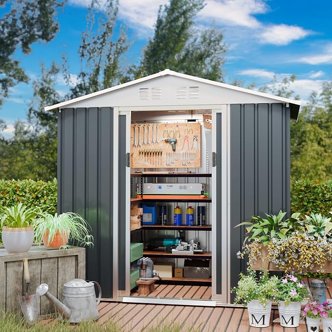 Outdoor Sheds 6FT x 4FT Outdoor Storage, Metal Anti-Corrosion Utility Tool House by Unknown