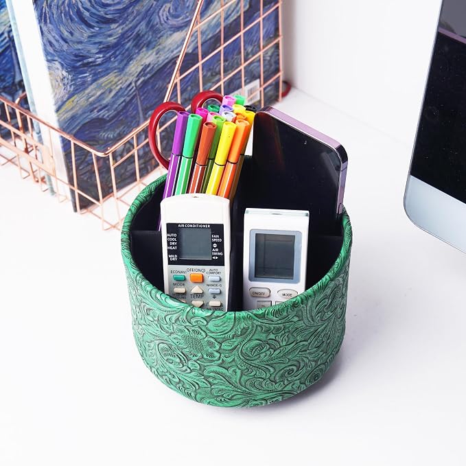 lizimandu Round Leather Art Supply Organizer, Remote Control Holder, 360 Degree - Image 6
