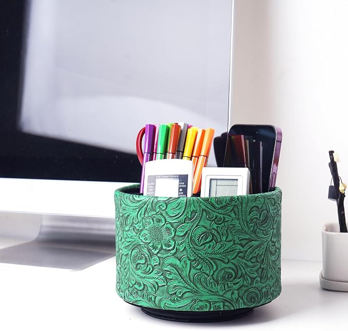 lizimandu Round Leather Art Supply Organizer, Remote Control Holder, 360 Degree - Image 7