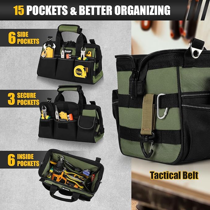 12-Inch Mini Small Tool Bag, 15-Pocket Portable Tool Box Organizer Storage - Image 3