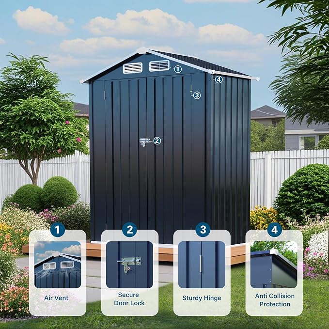 Metal Storage Shed, 5X3 FT Lockable Outdoor Tool Shed - Image 5