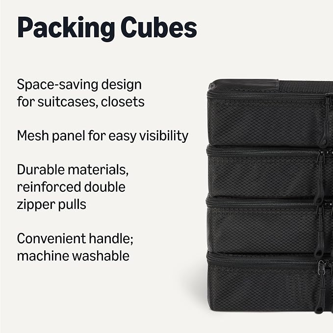 Amazon Essentials 4-Piece Packing Cubes Travel Accessories Set, Luggage - Image 2