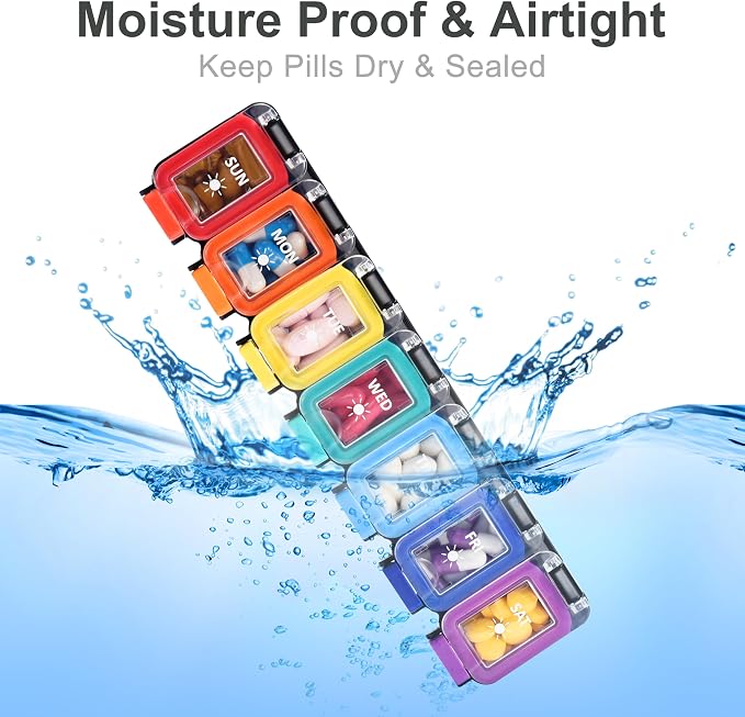 Fullicon Moisture Proof Pill Organizer 2 Times a Day, Large 7 Day Box, Spill - Image 3