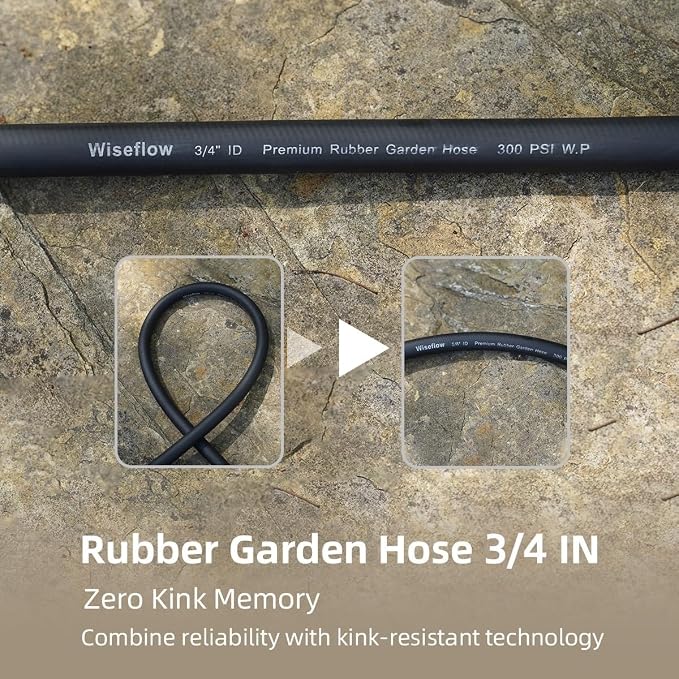 WiseFlow Garden Hose 50FT x 3/4", Heavy Duty Rubber Hose, Water Hose - Image 5