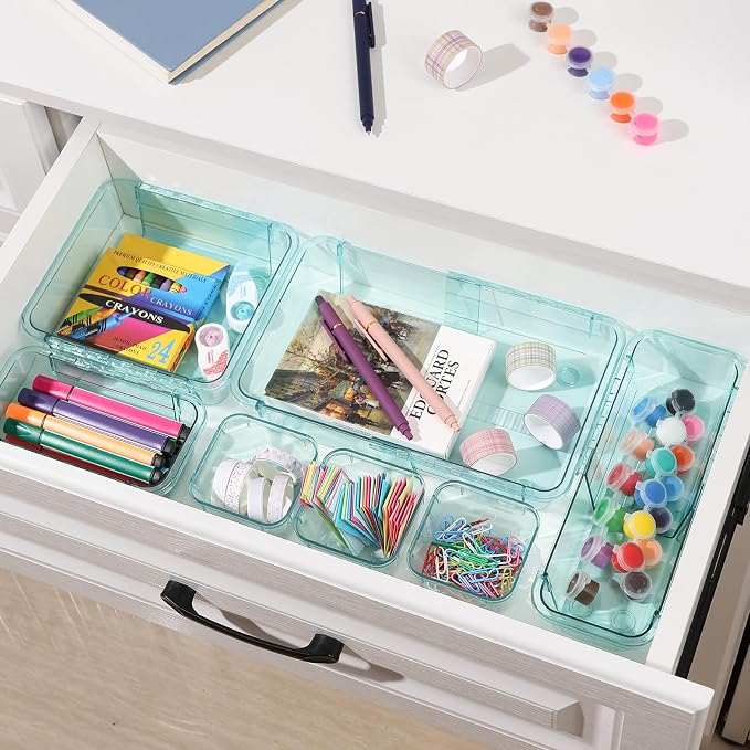 14 Pcs Adjustable Clear Drawer Organizer, Extendable Vanity Storage Bins - Image 7
