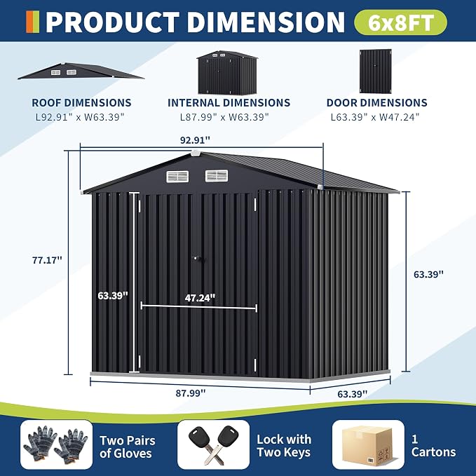 6x8 FT Metal Storage Sheds Outdoor, MetalTool Shed - Image 2