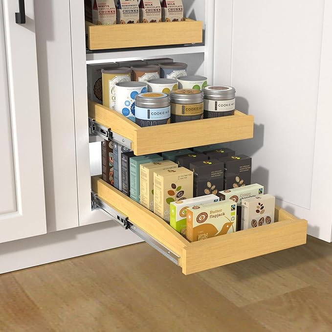 Wooden Pull out Cabinet Organizer 11" W x 21" D x 3.35" H, Heavy Duty Slide Out - Image 7