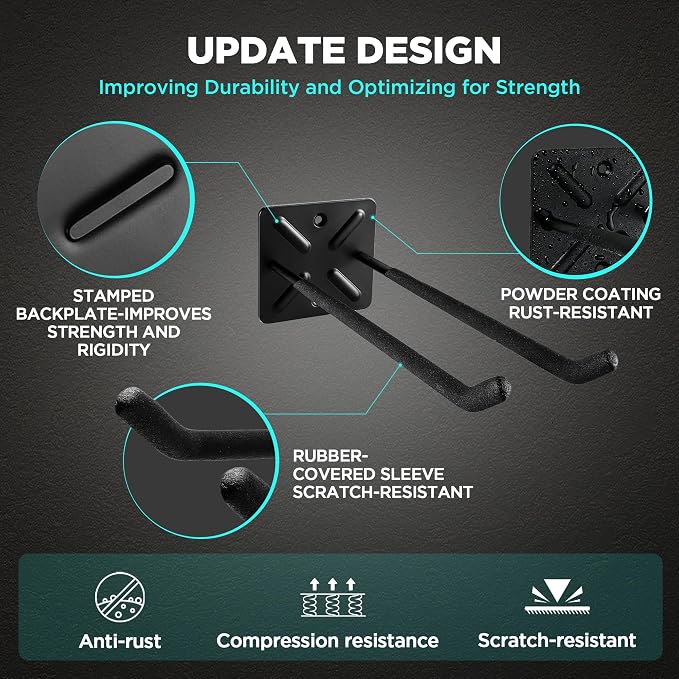 Nacial Garage Hooks, Heavy Duty Garage Hooks, 12.4 Inch Wall Mount Hangers - Image 4