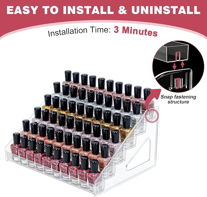 3-Tier Clear Acrylic Nail Polish Storage, Holds 24-48 Bottles, Sunglasses - Image 3
