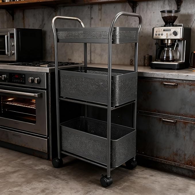 3 Tier Rolling Cart, Steel Multi Functional Movable Storage Organizer - Image 5